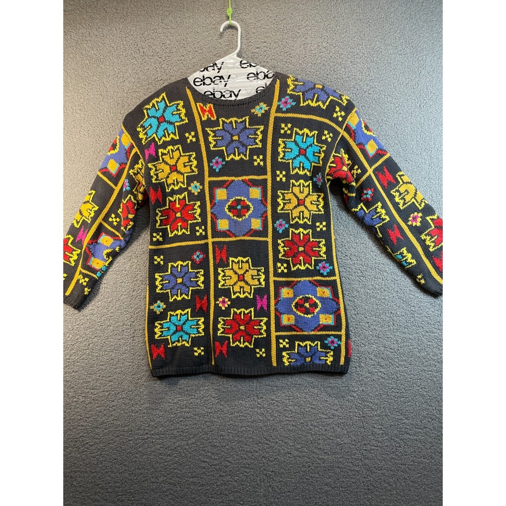 Adrienne Vittadine Vintage Women's Sweater, Floral Shoulder Pads, Size S